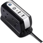 Masterplug 2 m juodas 4 krypčių nuo vir&scaron;įtampių apsaugotas ilginamasis laidas su 2 usb prievadais