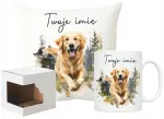 Rinkinys: Puodelis ir pagalvė su "golden Retriever" ir Jūsų vardu