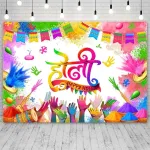 Aibiin Happy Holi fonas, indi&scaron;kas spalvingas hindu fotografijos fonas, indi&scaron;kų dažų purslų dekoracijos, grafiti stiliaus foto studijos rekvizitai Holi vakarėliui, 210x150cm