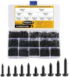 1000 vnt. savisriegių sraigtų rinkinys, torx sraigtai, juodi, m2 m2.3 m2.6 m3 korpuso sraigtai, gręžimo sraigtai, keptuvės galvutės sraigtai, torx plok&scaron;čios galvutės sraigtai, medvaržčiai