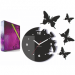 Sieninis laikrodis - Skrajojantys drugeliai. Apvalus su skaičiais : Prekės spalva - Auksinis veidrodis-0a