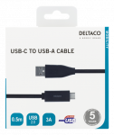 DELTACO USB 2.0 kabelis, Type C - Type A vyri&scaron;kas, 0.5m, juodas / USBC-1003M