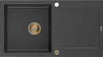 Granitinė virtuvinė plautuvė Mexen Leo su sifonu, Juodas granite+Gold, 900 x 500 mm