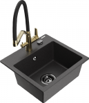 Granitinė virtuvinė plautuvė Mexen Milo su mai&scaron;ytuvu ir sifonu, Juodas granite+Juodas/Gold