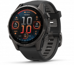 I&scaron;manusis laikrodis Garmin Fenix 8 &ndash; 43 mm, AMOLED Sapphire, Pilkos anglies spalvos DLC titanas su juodos / pilkos akmenukų spalvos silikoniniu