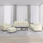 Sofa Sofos komplektas su pagalvėlėmis, 4 dalių, kreminis, aksomas