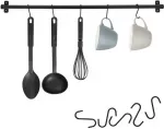 Pakabos bėgelis, virtuvės bėgelis indams, metalinis, juodas, kabliukai, 78,5 cm