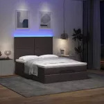Osmanų lova su čiužiniu ir LED, rudas, 140x190cm, audinys