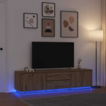 TV staliukas Televizoriaus spintelė su LED, artisano ąžuolas, 193,5x41x50 cm