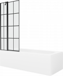 Vonia Mexen Vega su apdaila ir stiklo sienele, 160x70 cm + 80 cm, Baltas+Juodas grid