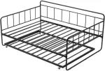 Dvigulė metalinė lova su i&scaron;traukiama dalimi, 2in1 daugiafunkcinė sofa lova, juoda, svečių lova