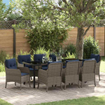 Sodo valgomojo komplektas su pagalve 9 pcs Pilka poliratanas