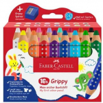 Faber-Castell - Spalvoti pie&scaron;tukai su neslystančiu dangteliu, 16 vnt. rinkinys su drožtuku (110645)