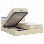 Otmana lova su matracsu ir LED Kreminė 200 x 200 cm Audinys