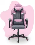 Hells Chair Vaiki&scaron;ka žaidimų kėdė su audinio apmu&scaron;alu, 125&ndash;150 cm ūgiui, pilka / rožinė