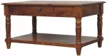 Artisan Furniture Mango medienos kavos staliukas su tekintomis kojelėmis ir 2 stalčiais, ka&scaron;tono atspalvio