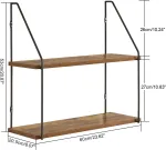 Ymyny Hd-hrf-tm011 Plaukiojanti lentyna, pastatoma lentyna su 2 lygiais eleganti&scaron;ku stiliumi, montuojama ant sienos, 60 x 20,5 x 80 cm, medinė ir metalinė, lentynos miegamajam, virtuvei, svetainei, vonios kambariui