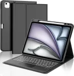 Jademall Klaviatūra Ipad Air 13 - Belaidė klaviatūra su ap&scaron;vietimu ir jutikliniu kilimėliu, skirta Ipad Air 13 m2 2024/air 13 m3 2025, apsauginis dėklas su pie&scaron;tuko laikikliu