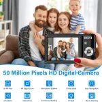 Fayibuy skaitmeninis fotoaparatas 50mp 1080p fhd su automatiniu fokusavimu 16x skaitmeniniu priartinimu, ne&scaron;iojamas kompakti&scaron;kas fotoaparatas su 32gb sd kortele vaikams paaugliams pradedantiesiems (juodas)