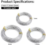 3M 3 Ritiniai Sidabro Vielos Papuo&scaron;alams ir Rankdarbiams (1mm, 1.5mm, 2mm, 10m)