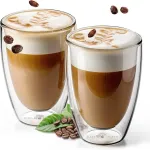 Elbfuchs&reg; Latte Macchiato stiklinės dvigubomis sienelėmis [2 x 450 ml, ypač didelės] kri&scaron;tolo skaidrumo termo stiklinės su dvigubomis sienelėmis, idealiai tinka kaip Cappuccino stiklinės, kavos stiklinės, arbatos stiklinės