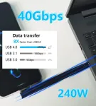 Lanminglel 240 W Usb 4.0 C Pd greito įkrovimo trumpas kabelis, 40 Gbps Usb C duomenų kabelis trumpas, 90&deg; kampo Usb Type C plok&scaron;čias kabelis, 8k @ 60hz vaizdo perdavimas, skirtas i&scaron;maniajam telefonui, Power Bank, ne&scaron;iojamam kompiuteriui, plan&scaron;etiniam ...