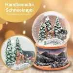Sniego gaublys karieta vir&scaron; tilto | nostalgi&scaron;kas žiemos peizažas ochros spalvos pagrindu | su muzikos dėžute | purtomas kalėdinis dekoras | P: 10 cm A: 14 cm | 20258