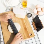 Create idea marmurinis kočėlas, poliruotas prancūzi&scaron;ku būdu su mediniu stovu, telefono laikiklio rinkinys, kočėlas kepiniams, pyragams, picai, 30 cm, juodas