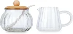 Chase Chic 3 dalių stiklinis pieno ir cukraus rinkinys su dangteliu, 210 ml pieno ąsotis ir 240 ml cukraus dubuo, pieno ir cukraus indas, cukraus indelis, grietinėlės ąsotis kapučinams, latte espresso