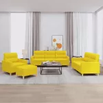 Sofa Sofos komplektas su pagalvėlėmis, 4 dalių, geltonas, audinys