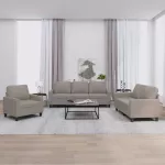 Sofa Sofos komplektas su pagalvėlėmis, 3 dalių, taupe, audinys