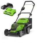 Greenworks Akumuliatorinė vejapjovė 2x24V Akumuliatorinė vejapjovė 41cm G24X2LM41K2x komplektas dvigubas įkroviklis + 2 baterijos 2Ah