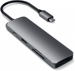 Satechi USB-C &scaron;akotuvas &ndash; žvaigždėtos pilkos spalvos, 3 prievadai, kortelių skaitytuvai