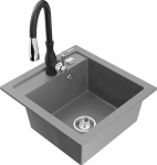 Granitinė virtuvinė plautuvė Mexen Vito su mai&scaron;ytuvu ir sifonu, Pilkas+Juodas