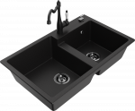 Granitinė virtuvinė plautuvė Mexen Tomas su mai&scaron;ytuvu ir sifonu, Juodas