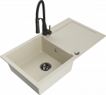 Granitinė virtuvinė plautuvė Mexen Leo su mai&scaron;ytuvu ir sifonu, rusvai gelsvas+Juodas