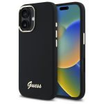 Dėklas Guess GUHCP16SSMBSLK Apple iPhone 16 6.1" juodos spalvos hardcase Silicone Script Metal Logo & Frame