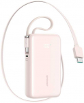 Joyroom JR-PR2L 10000mAh 35W i&scaron;orinė baterija su integruotu i&scaron;traukiamu USB-C laidu ir USB-C virvele - Rožinė