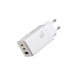 Joyroom JR-TG10 65W GaN 2x USB-C + USB-A sieninis įkroviklis su 100W USB-C - USB-C 1,2 m laidu - baltas