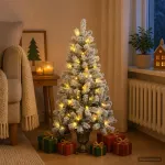 Mini apsnigta Kalėdų eglutė 120 cm 100 LED &Scaron;ilta balta PVC