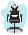 Hells Chair Vaiki&scaron;ka žaidimų kėdė su dirbtinės odos apmu&scaron;alu, 125&ndash;150 cm ūgiui, juoda / balta