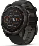 I&scaron;manusis laikrodis Garmin Fenix 8 47 mm Solar Sapphire Pilkos anglies spalvos DLC titanas su juodos / pilkos akmenukų spalvos silikonini
