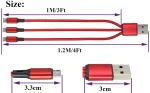 3-in-1 Usb 2.0 Micro Kabelis, 1.2m, Raudonas (2 vnt.)