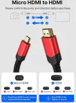 Jsaux 4k micro hdmi į hdmi kabelis 3m, micro hdmi į standartinį hdmi kabelį pintas palaiko 4k 60hz hdr 3d arc 18gbps suderinamas su sony a6000 a6300 kamera ir daugiau (raudonas)