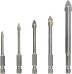 Nortools 5 vnt. stiklo grąžtų rinkinys su karbido greito keitimo &scaron;e&scaron;iabriauniu kotu 4&ndash;10 mm (skirtas plytelėms, keramikai, porcelianui, plytelių gręžimo įrankis)