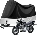 Motociklo tentas lauke, 190t poliesterio motociklo uždangalas, neper&scaron;lampamas, atsparus dulkėms, apsauga nuo Uv spindulių su užrakto anga, motociklo tentas, dviratis, motociklas, garažo tentas, viduje, xl, juodas