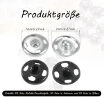 Spaudžių rinkinys, 20 rinkinių juodos sidabrinės metalinės spaudės, metalinės spaudės (7 mm), spaudės siuvimui, sidabrinė spaudė piniginei, rankinei, drabužiams, siuvimui, amatams, "pasidaryk pats"