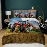 Leleyouzer 3d traktoriaus patalynės komplektas, 3 dalių traktoriaus vaiki&scaron;kas patalynės komplektas su užtrauktuku ir 2 pagalvių užvalkalais 50 x 75 cm, vaikams, paaugliams, berniukams (t3, 135 x 200 cm)