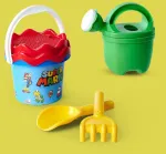 Super Mario kūdikio kibirėlių rinkinys, žaislai smėliui, 5 dalys, kibirėlis, sietelis, kastuvas, grėblys, laistytuvas, 11 cm, skersmuo: 14 cm, nuo 10 mėnesių, žalias