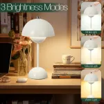 Yuragim Mushroom Lamps stalinė lempa, Led stalinė lempa belaidė baterija, 3000 K - 6000 K moderni dekoratyvinė retro naktinė lempa jutiklinė pritemdoma stalinė lempa Mushroom Lamp su 3 ry&scaron;kumo režimais, įkraunama